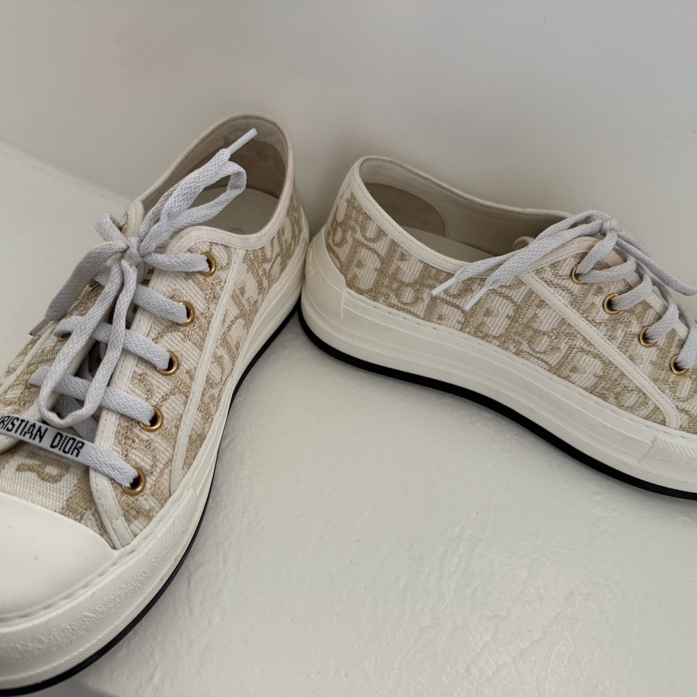 $1200 DIOR Walk’n’Dior Platform Sneaker Gold-Tone Dior Oblique Size 38 - Picture 12 of 16
